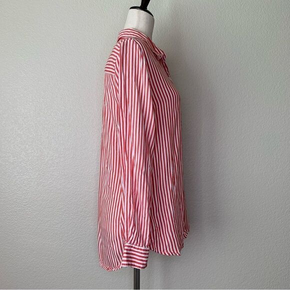 Beachlunchlounge Red White Stripe Front Button down Shirt - Picture 5 of 11
